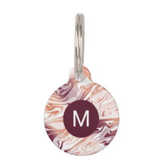 Red Orange Abstract Liquid Gradient Monogram Pet ID Tag