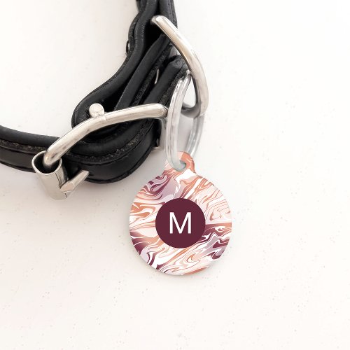 Red Orange Abstract Liquid Gradient Monogram Pet ID Tag