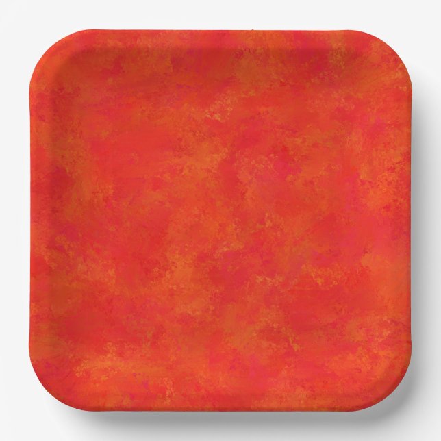 Red Orange Abstract Pattern Paper Plates (Front)
