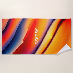 Red, Orange, and Blue Wavy Abstract Beach Towel
