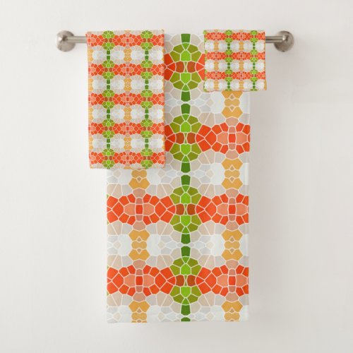 Red Orange and Green Pattern    Bath Towel Set