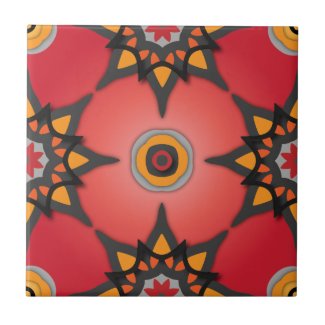 Red Orange And Grey Boho Geometric Pattern Ceramic Tile