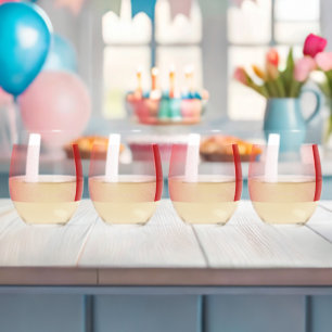 Red, orange, and pink brushstrokes blend together stemless wine glass