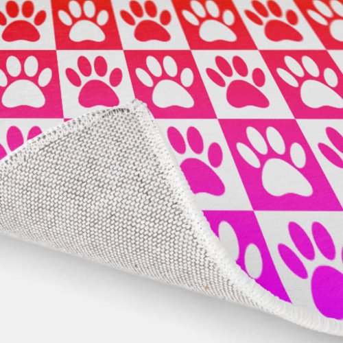 Red Orange And Pink Dog Paw Prints In Squares Rug