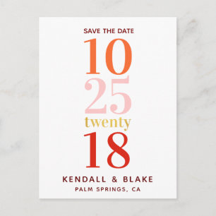 Red, Orange and Pink Minimalist Save the Date Announcement Postcard