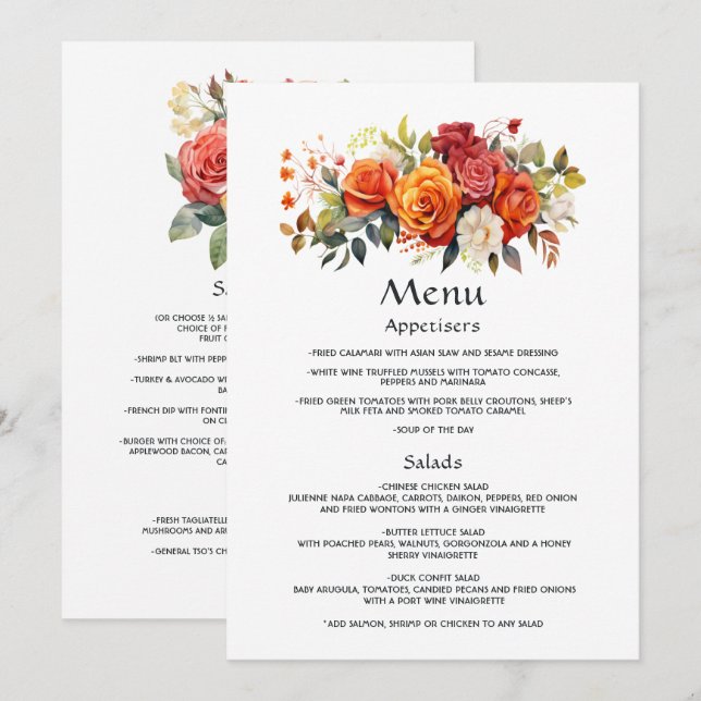 Red, Orange, and Sage Floral Menu (Front/Back)