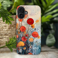 Red Orange and Teal Abstract Floral Name