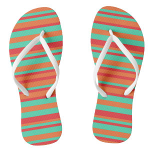 Red, Orange and Turquoise Vintage Stripes Flip Flops