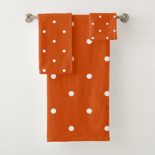 red orange and white dots bath towel set