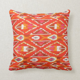 Red Orange and White Ikat Print Pillow