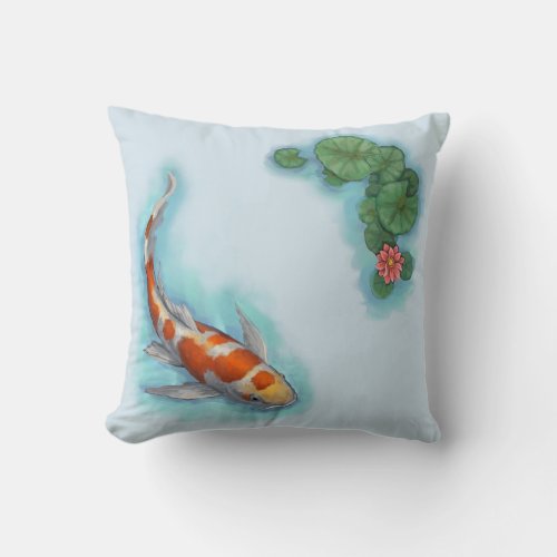 Red Orange and White Koi Fish Throw Pillow