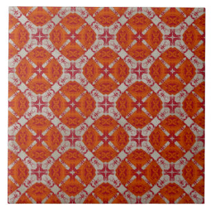 Red, Orange, and White Mid Century Modern Pattern Ceramic Tile