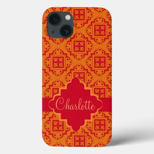 Red Orange Arabesque Moroccan Graphic iPhone 13 Case