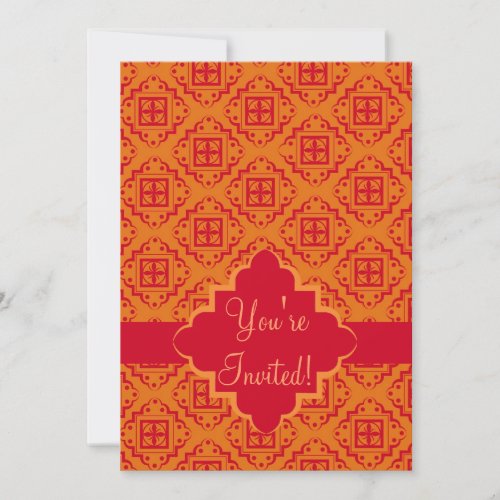 Red  Orange Arabesque Moroccan Graphic Invitation