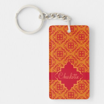 Red Orange Arabesque Moroccan Graphic Keychain by phyllisdobbs at Zazzle