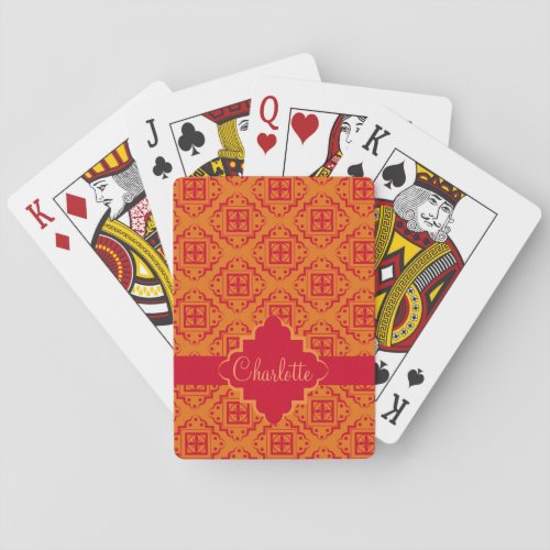 Red Orange Arabesque Moroccan Graphic Poker Cards
