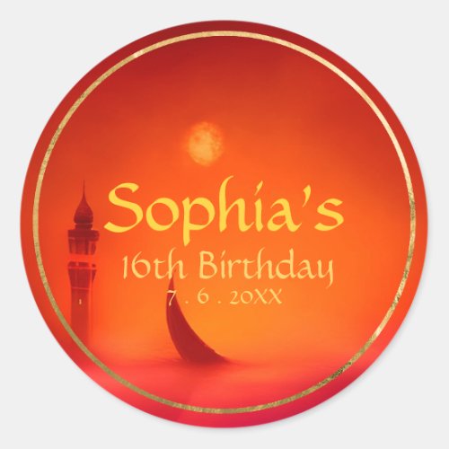 Red Orange Arabian Nights Birthday Favor Classic Round Sticker