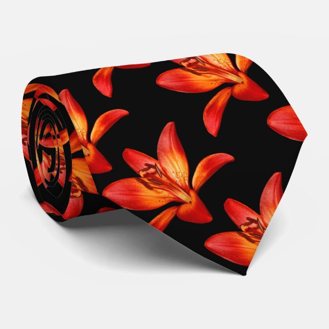 Red Orange Asiatic Lilies Gran Paradiso Neck Tie (Rolled)