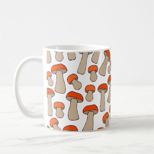 Red Orange Aspen Mushrooms Pattern Coffee Mug (Left)