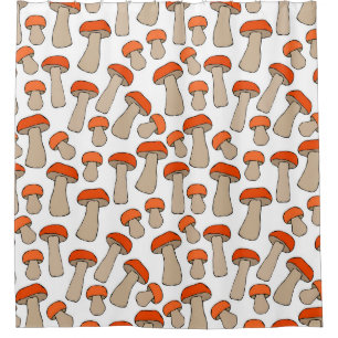 Red Orange Aspen Mushrooms Pattern Shower Curtain