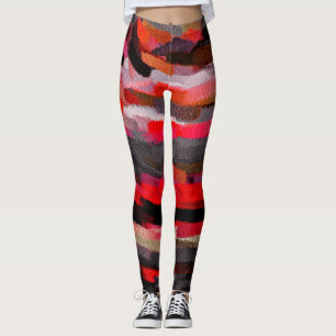 Red Orange Black Abstract Painting Leggings