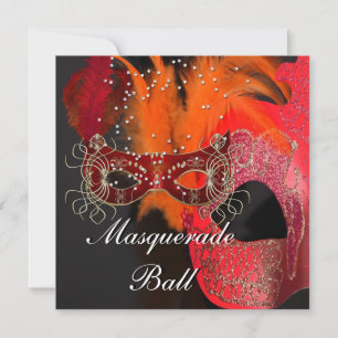 Red Orange Black Masks Masquerade Ball Party Invitation