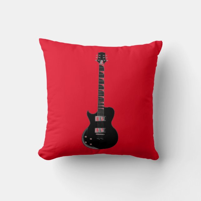 Red Orange Black Pop Art Electric Guitar Throw Pillow (Front)