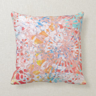 Red Orange Blue Abstract Floral Handmade Design Throw Pillow