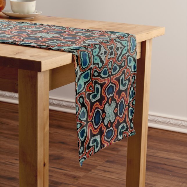 Red Orange Blue Aqua Turquoise Hip Bohemian Art Medium Table Runner (In Situ)