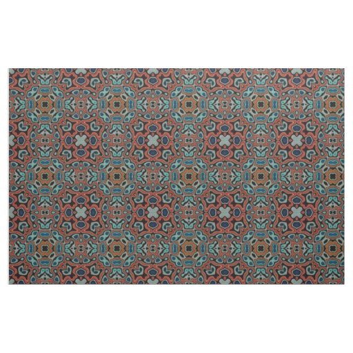 Red Orange Blue Aqua Turquoise Hip Orient Art Fabric
