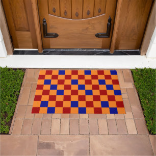 Red Orange Blue Checkered Pattern Design  Doormat