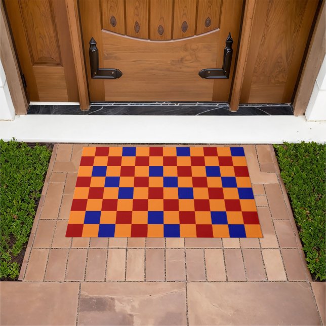Red Orange Blue Checkered Pattern Design  Doormat (Outdoor)