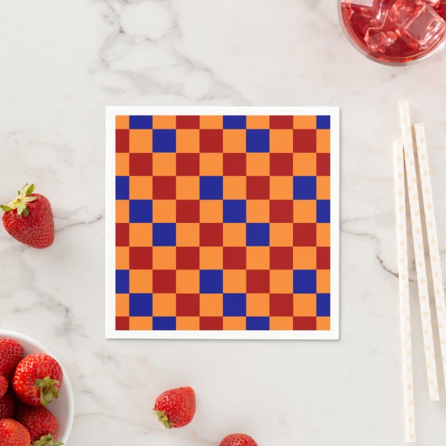 Red Orange Blue Checkered Pattern Design  Napkins (Insitu)