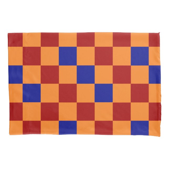 Red Orange Blue Checkered Pattern Design  Pillow Case (Front-Left)