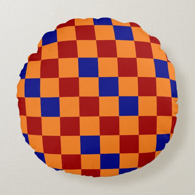 Red Orange Blue Checkered Pattern Design  Round Pillow (Front)