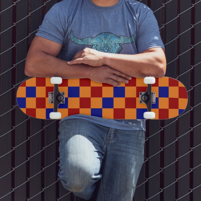 Red Orange Blue Checkered Pattern Design  Skateboard (Outdoor 3)