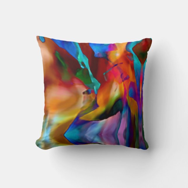Red Orange Blue Purple Gold Green Lush Abstract Throw Pillow (Front)