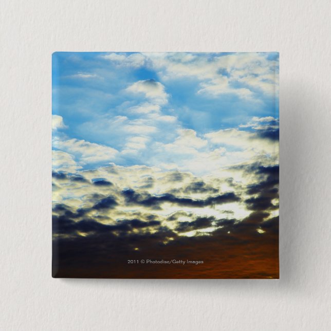 Red Orange Blue Sunset with Clouds Button (Front)