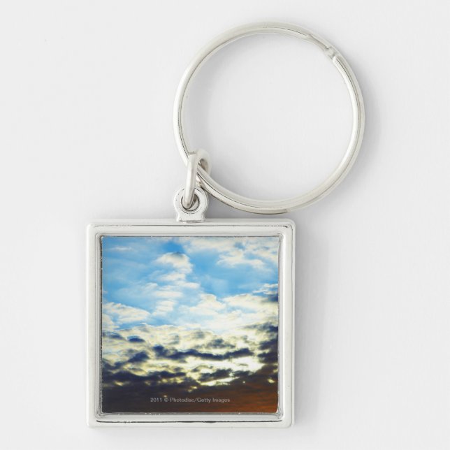 Red Orange Blue Sunset with Clouds Keychain (Front)