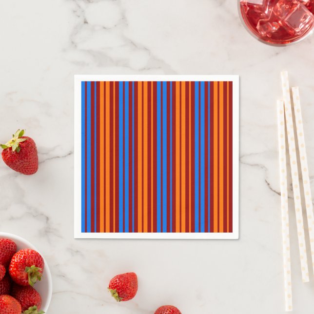 Red Orange Blue Vertical Stripes Design   Napkins (Insitu)