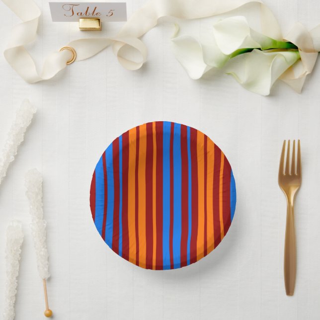 Red Orange Blue Vertical Stripes Design   Paper Bowls (Wedding)