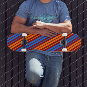 Red Orange Blue Vertical Stripes Design Skateboard