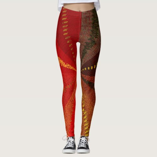 Red Orange Brown Spiral Abstract Leggings