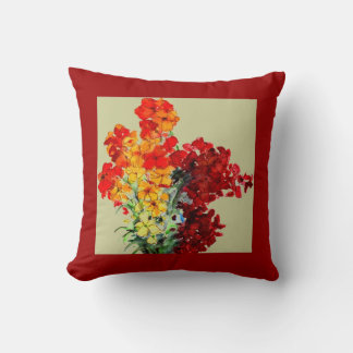 Red, Orange, Burgundy Watercolour Wallflowers Throw Pillow