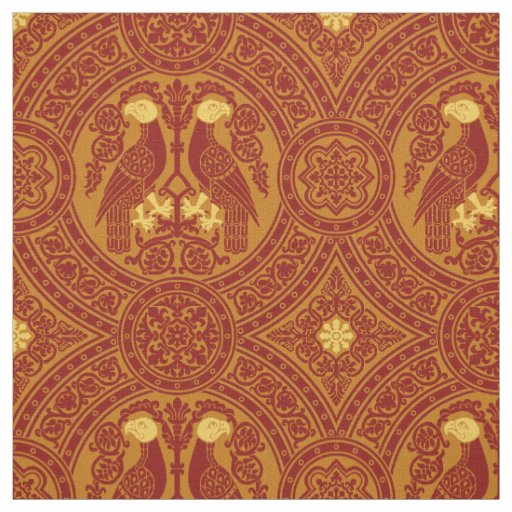 Red-Orange Byzantine Birds Fabric
