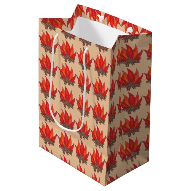 Red Orange Camping Campfire Fire Summer Camp Medium Gift Bag (Front Angled)