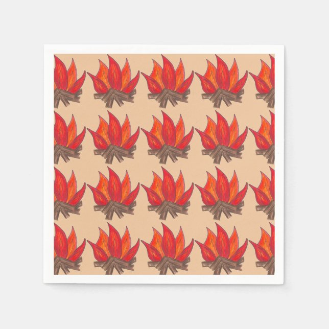 Red Orange Camping Campfire Fire Summer Camp Napkins (Front)