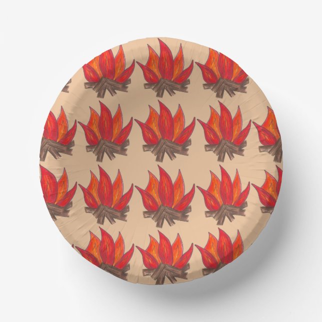 Red Orange Camping Campfire Fire Summer Camp Paper Bowls (Front)