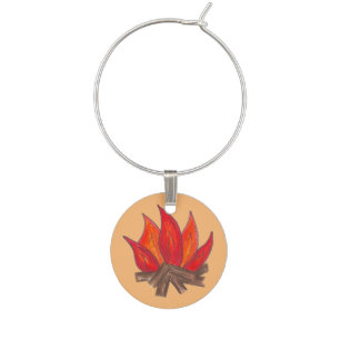 Red Orange Camping Campfire Fire Summer Camp Wine Charm
