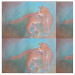 red orange cat on blue fabric